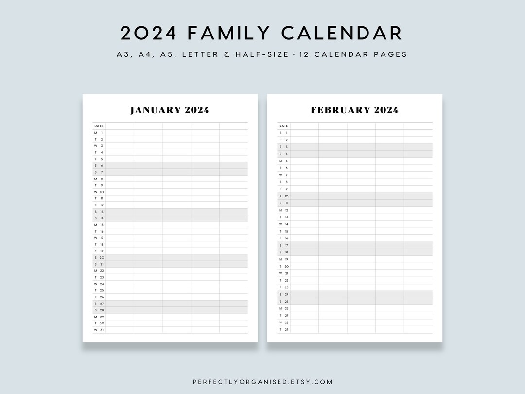 PRINTABLE 2024 Family Calendar 2024 Calendar Printable 2024 Etsy