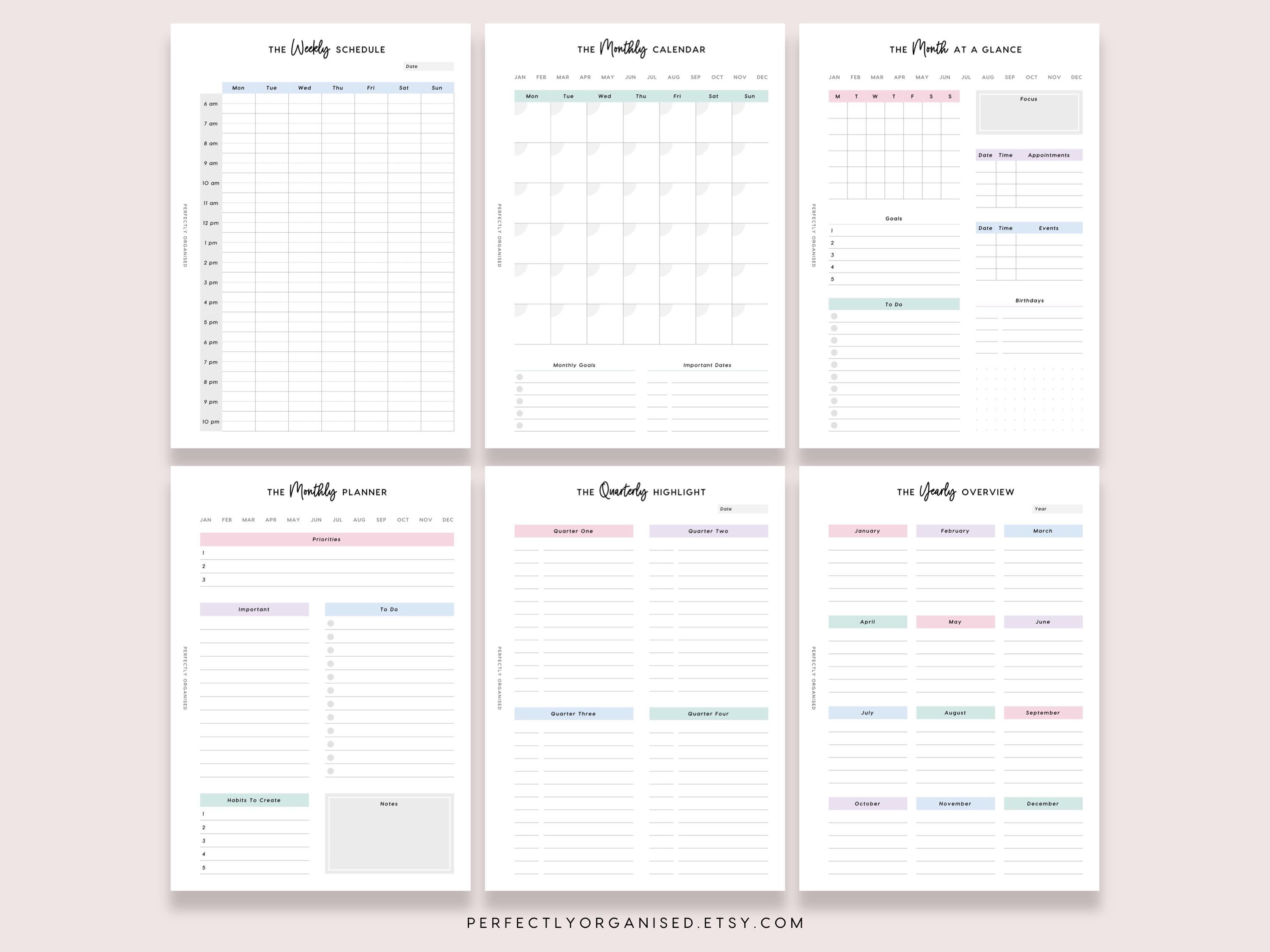 Planner Essentials Bundle Printable: Pastel Daily Weekly Monthly Pages ...