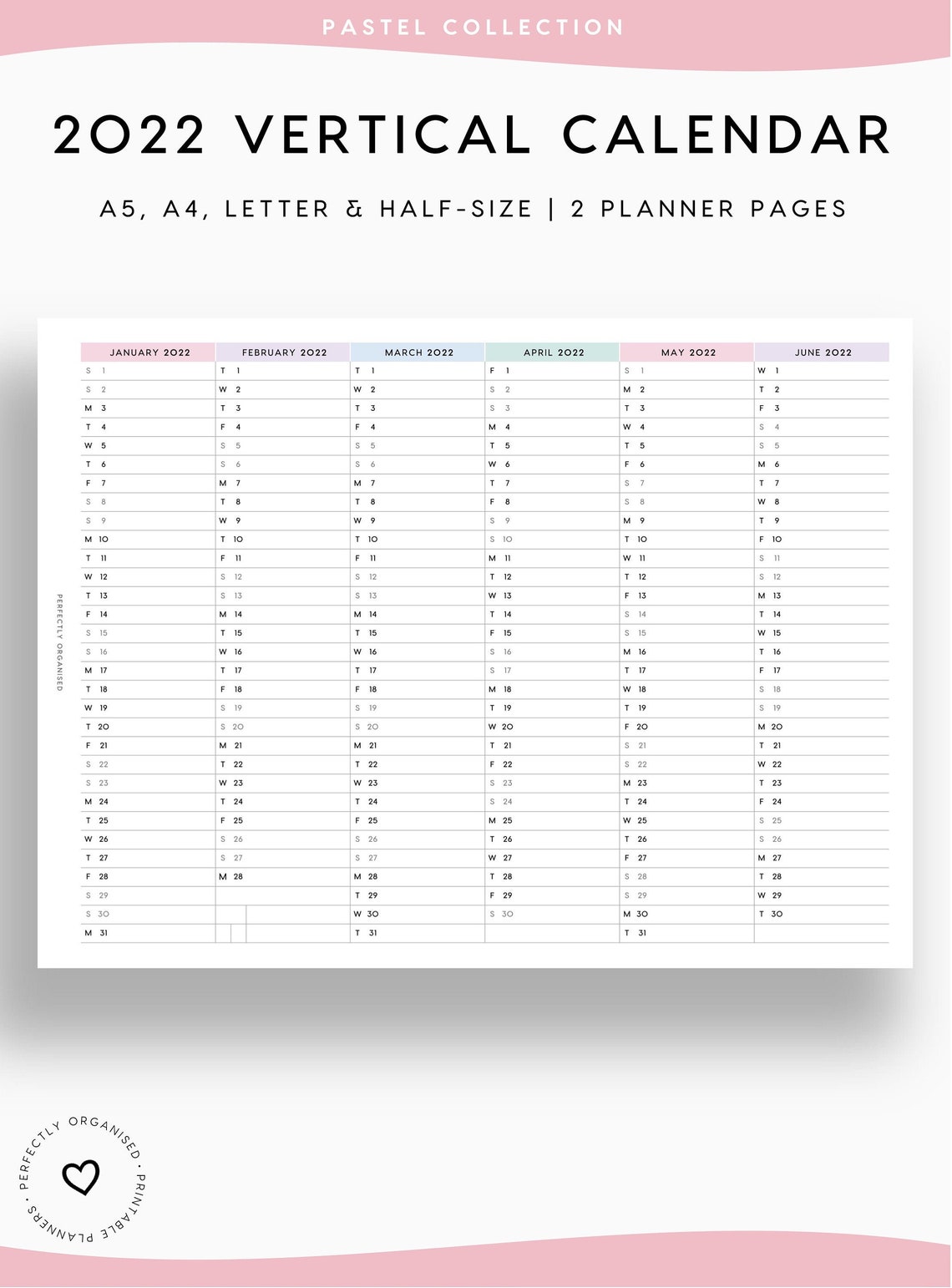 2022 vertical calendar printable