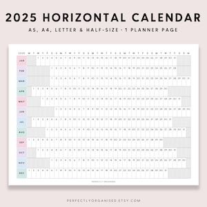 Calendário Horizontal 2025 | Calendário horizontal desdobrável 2025, planejador dobrável 2025, pastel, A5 meio tamanho carta A4 IMPRIMÍVEL