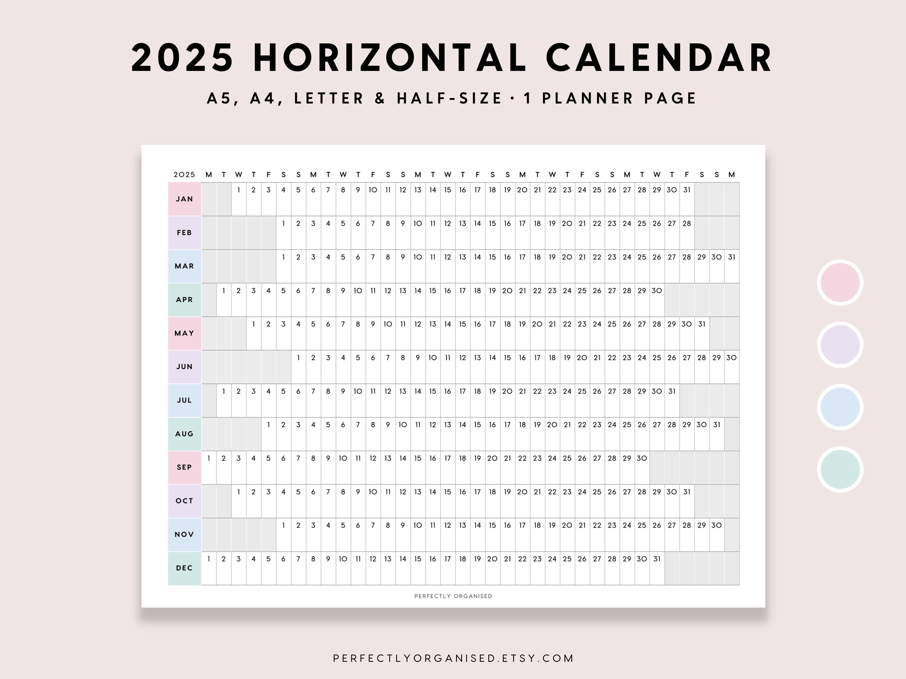 2025 Horizontal Calendar | 2025 Foldout Horizontal Calendar, 2025 ...