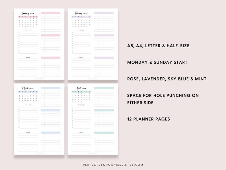 2026 Daily Planner Printable: Pastel Day On 1 Page (A5 A4 Letter PDF) image 2