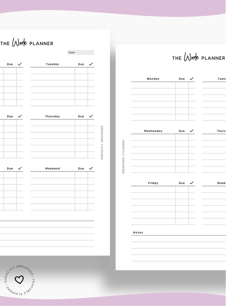 PRINTABLE Work Planner Work Tracker Work Schedule Workday Etsy