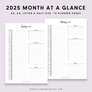 2025 Month at A Glance 2025 Monthly Printable, 2025 Month on 1 Page ...