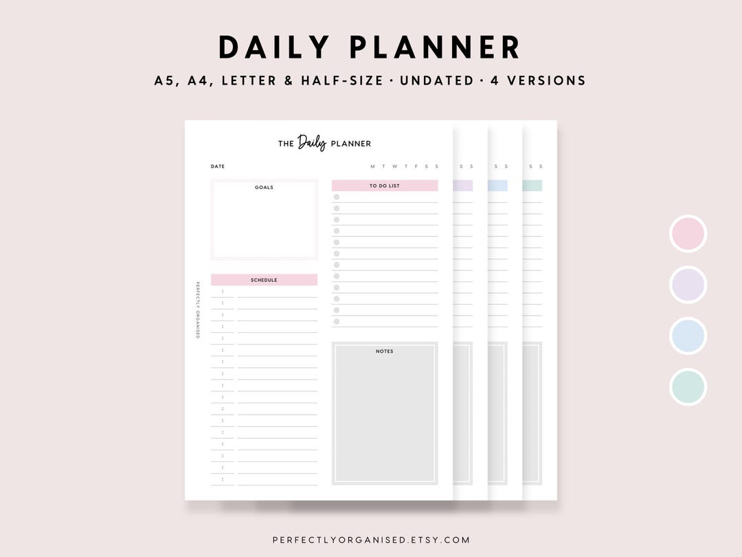 Daily Planner Printable: Pastel Daily Planning Page (A5 A4 Letter PDF ...