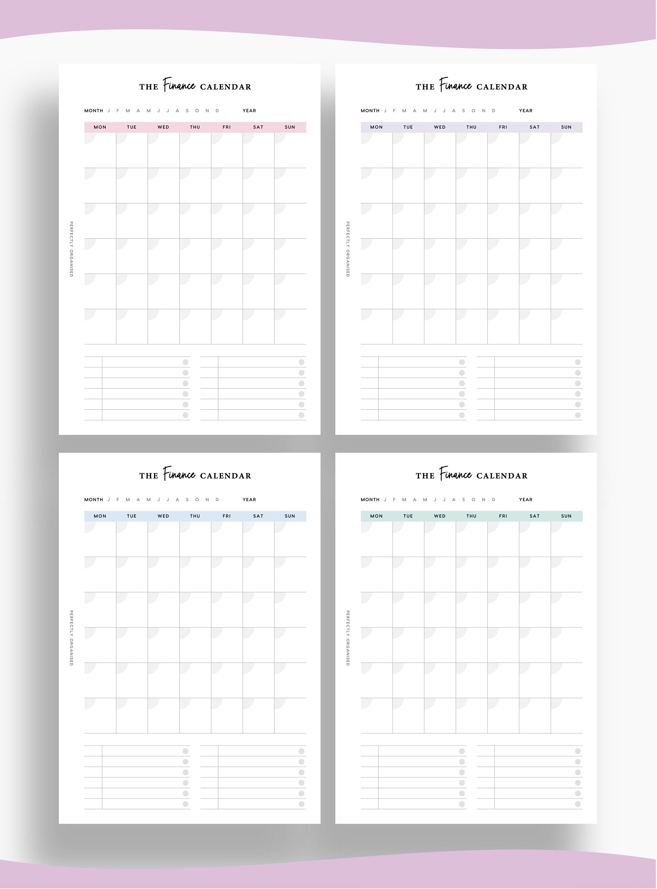 PRINTABLE Finance Calendar Monthly Finance Calendar | Etsy