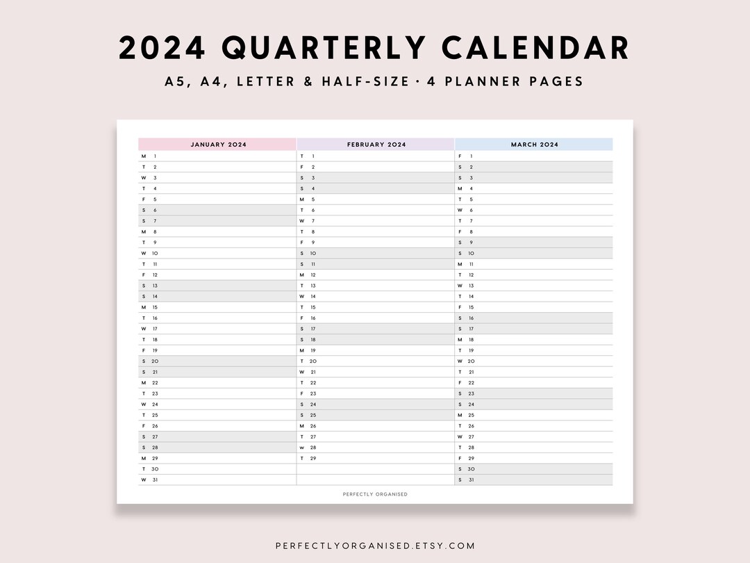 2024 Quarterly Calendar 2024 Calendar, 2024 Folding Calendar, 2024 3
