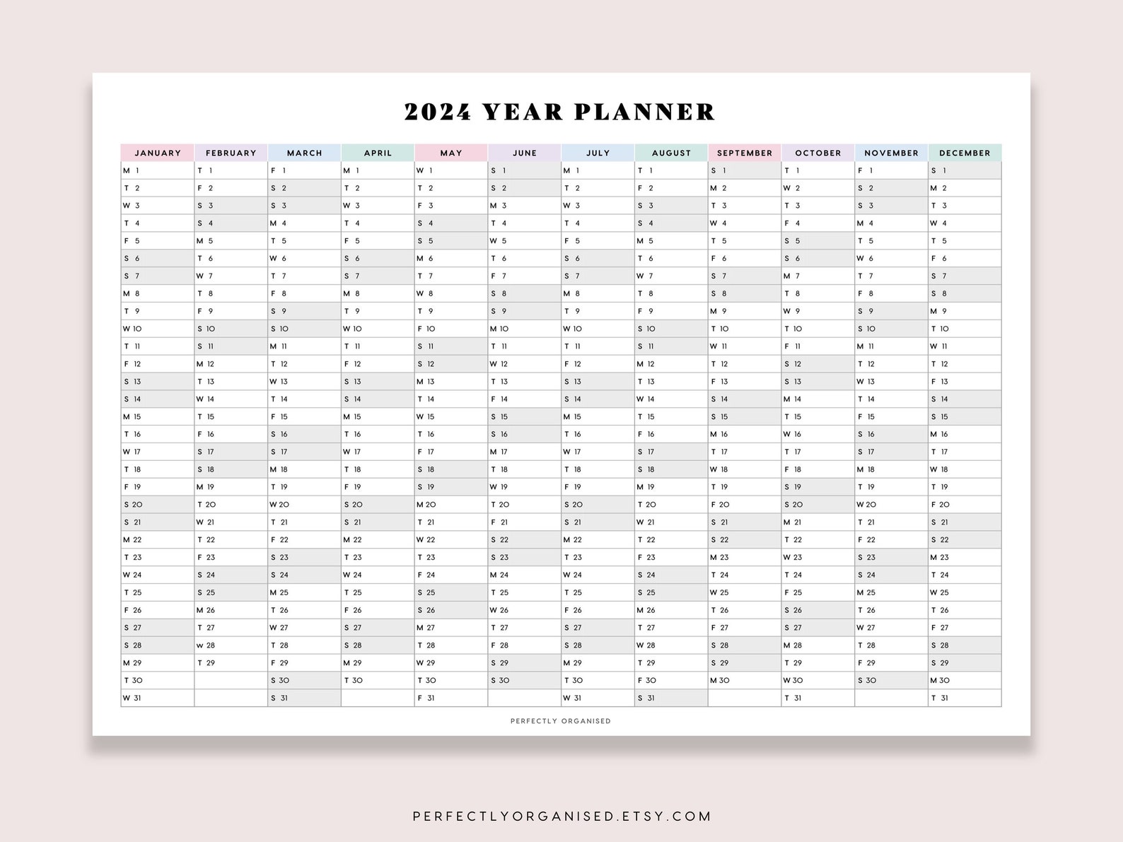PRINTABLE 2024 Year Planner 2024 Large Wall Calendar 2024 - Etsy Australia
