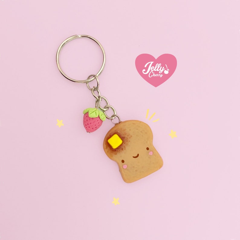 Buttered Toast Keychain Bread Keychain Kawaii Buttered Etsy