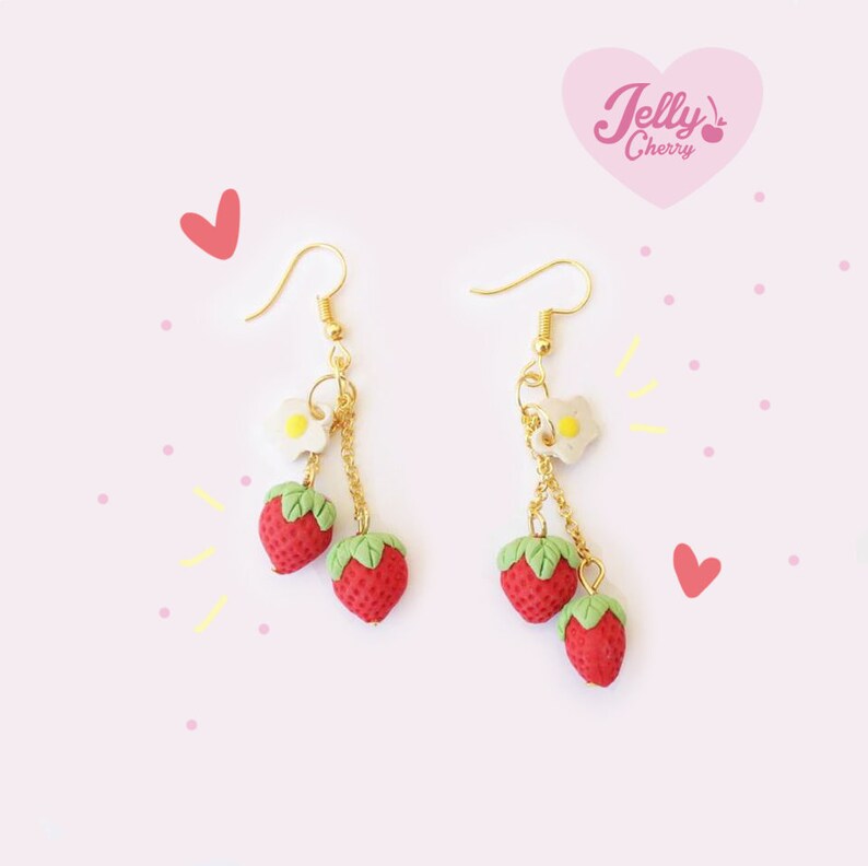 Kawaii Pendant Strawberry Earrings Strawberry Long Earrings Etsy