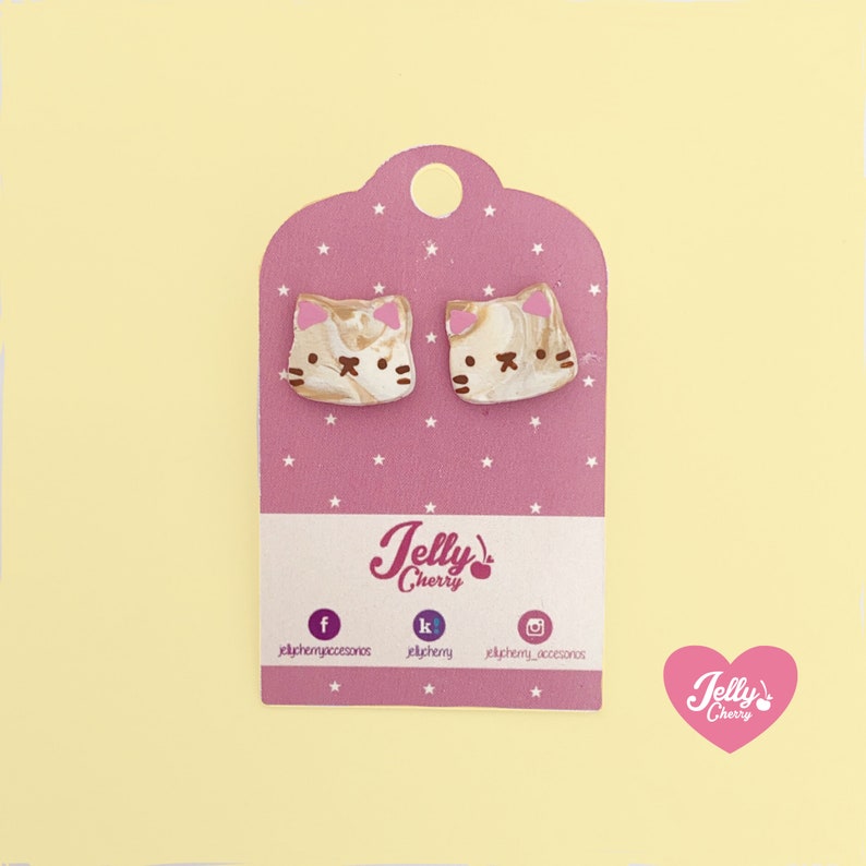 Kawaii Cat Stud Earrings Cute Cat Earrings Clay Cat Etsy