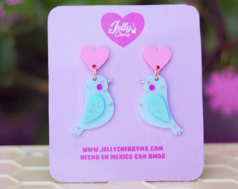 Kawaii bird purple earrings