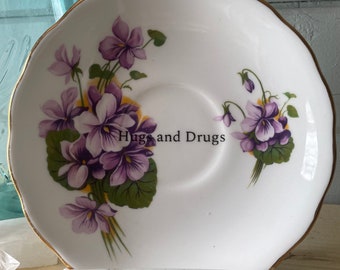 Vintage Altered China Floral Saucer- ‘Hugs and Drugs’