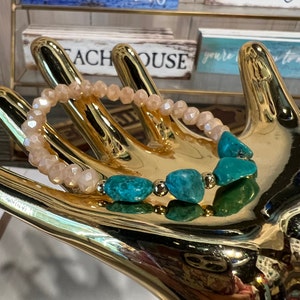 Turquoise rock beads with champagne colored crystals