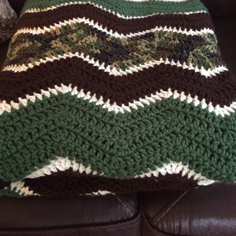 Camouflage Crochet Throw Blanket Afghan Chevron Stripe Etsy