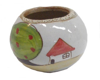 Round Hand Painted 3 1/2 Inch Glazed Pot