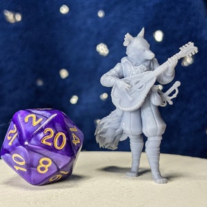 Kitsune Bard with Lute | 3D Printed Tabletop Foxfolk | Great for D&D, Pathfinder, and more!
