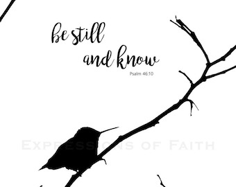 Be Still and Know Scripture Wall Art, Psalm 46:10, Minimalist Bible Verse Wall Art Hummingbird Print, Plaque, Canvas, Expressions of Faith