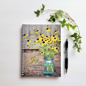 Joy of the Lord Spiral Notebook Journal, Inspirational Rustic Daisy Journal, Bible Verse Notebook, Gifts for Her, Expressions of Faith