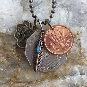 East Caribbean Hipster Unisex Coin Necklace Sterling Silver Feather Ball Chain - The Traveler III. BOGO Free - sellers choice