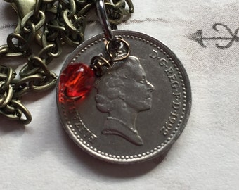 5 Pence Coin Pendant Necklace: UK Scottish Charm, 24" Chain