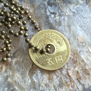 Japanese coin - Asian coin pendent w/ 24 inch chain necklace. BOGO Free - sellers choice