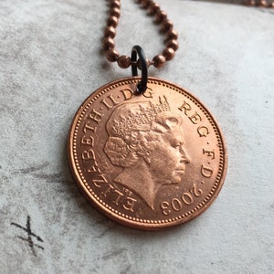 ENGLISH 2 PENCE coin pendent on a 24 inch chain necklace. BOGO Free - sellers choice