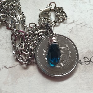 BRASIL 1988 coin charm w/wire wrapped crystal on a 24 inch chain necklace. BOGO Free - sellers choice