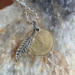 Mexico coin pendent with charm on a 24 inch ball chain necklace. BOGO Free - sellers choice