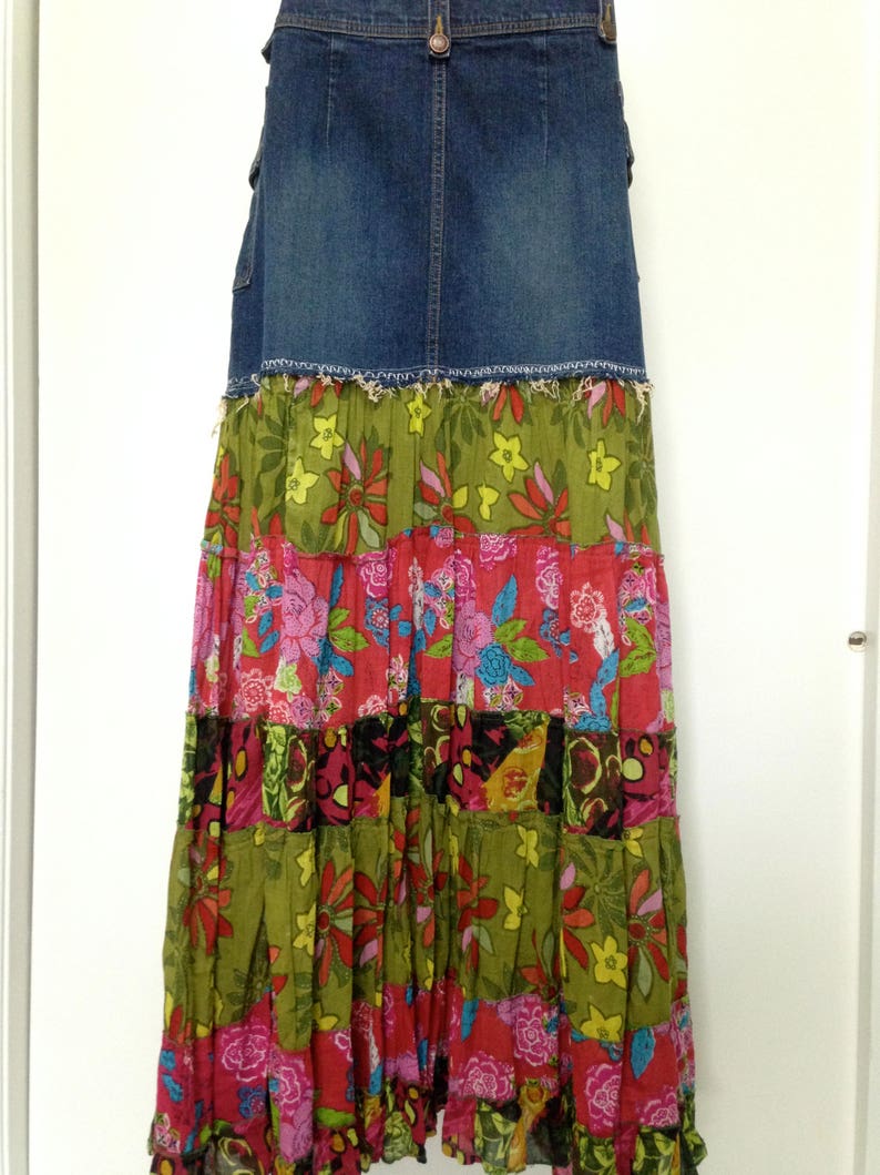 Refashioned Old Navy Denim Colorful Festival Skirt | Etsy