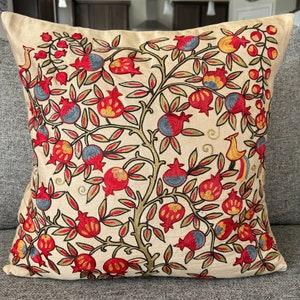 Handmade Suzani Pillow Cover: Uzbek Silk Embroidered Cushion (18x18)