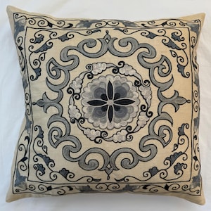 Handmade Suzani Pillow Cover: Uzbek Silk Embroidered Cushion