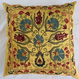 Handmade Suzani Pillow Cover: Uzbek Silk Embroidered Cushion