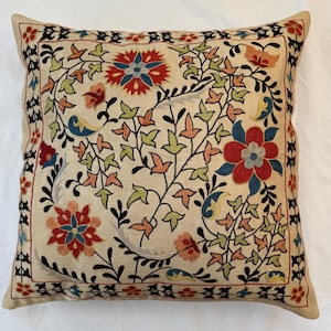 Handmade Suzani Pillow Cover: Uzbek Silk Embroidered Cushion
