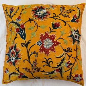 Handmade Suzani Pillow Cover: Uzbek Silk Embroidered Cushion