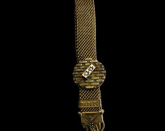 Antique Victorian Gold Filled Mesh Slide Bracelet with Tassels, Seed Pearl Slide, Circa 1900