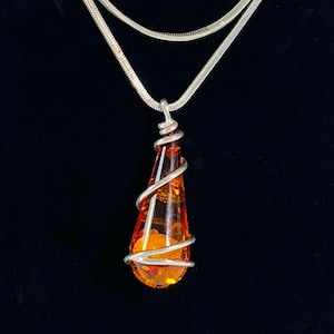 Amber Pendant on a 30-inch Sterling Silver Snake Chain Vintage