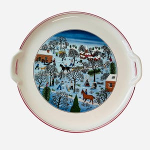 Vintage Villeroy & Boch Naif Christmas Tab Handled Cake Plate Platter Porcelain