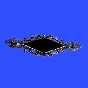 Vintage Art Deco Style Black Onyx Marcasite 925 Sterling Silver Brooch