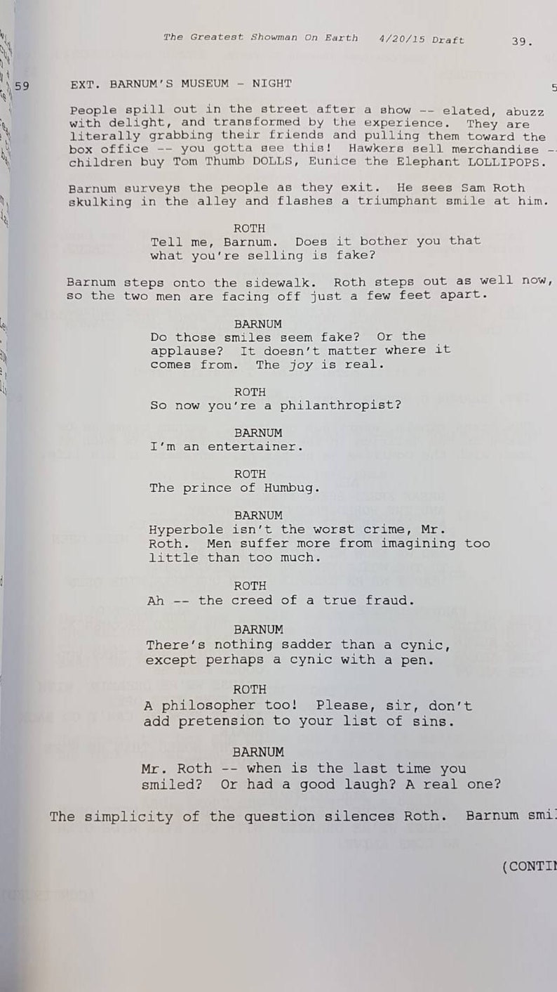 The Greatest Showman Film Movie Script Screenplay with | Etsy