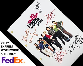 May include: A white script with the title "10 Things I Hate About You" and a photo of the cast of the movie. The script is signed by the cast members: Heath Ledger, Julia Stiles, Joseph Gordon-Levitt, Larisa Oleynik, David Krumholtz, Andrew Keegan, Susan May Pratt, and Gabrielle Union.