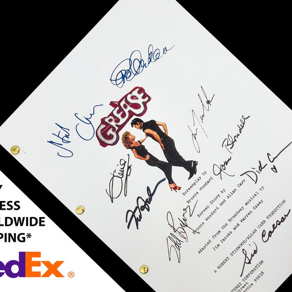Grease Scénario avec signatures et autographes Réimpression John Travolta Olivia Newton-John Eve Arden Stockard Channing Frankie Avalon