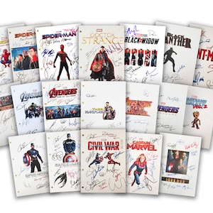 May include: A collection of 14 signed movie scripts from Marvel Cinematic Universe films, including Spider-Man: Far From Home, Avengers: Age of Ultron, Doctor Strange, Black Widow, Ant-Man, Thor: Ragnarok, Avengers: Endgame, Captain America: Civil War, Captain Marvel, and Iron Man.