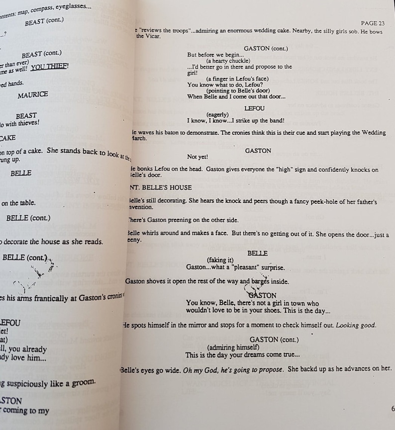 Disney Beauty and the Beast 1991 Film Movie Script Screenplay Etsy