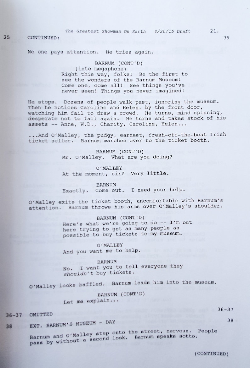 The Greatest Showman Film Movie Script Screenplay with | Etsy