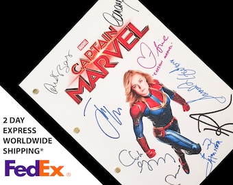Captain Marvel Movie Film Script Screenplay Signatures Autograph Reprint Brie Larson Jude Law Samuel L Jackson Lashana Lynch Djimon Hounsou