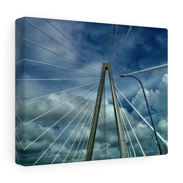 Canvas Gallery Wrap, Photo Charleston Bridge, Apex Cable-Stayed , Arthur Ravenel Bridge, Over Cooper River, Blue Sky n Apex, Great Capture