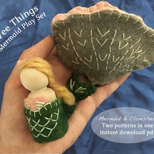Mermaid Peg Doll & Felt Clamshell Bed Sewing Pattern (PDF) Digital Download
