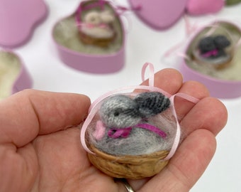 Mother's Day Mini Rabbit in a Walnut Shell Gift Box, Hanging Bunny Ornament, Rabbit Valentine