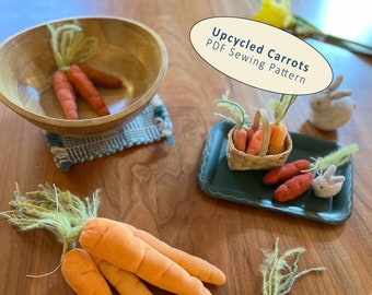 Patron PDF pour carottes recyclées, patron de couture peluche carottes de Pâques, patron de couture DIY carottes Stuffie